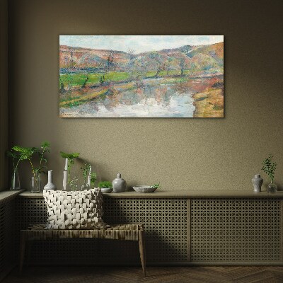 A peaceful landscape by the river Glass art print