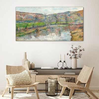 A peaceful landscape by the river Glass art print