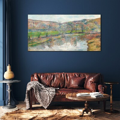 A peaceful landscape by the river Glass art print