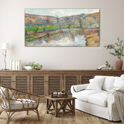 A peaceful landscape by the river Glass art print