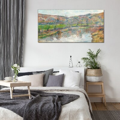 A peaceful landscape by the river Glass art print