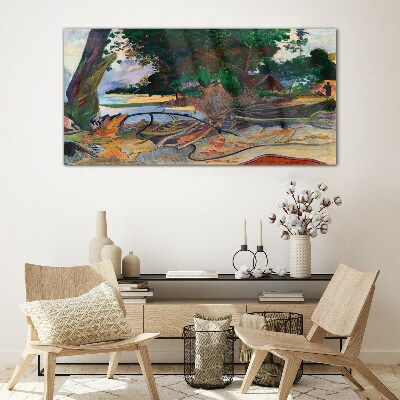 Tropical landscape with trees Glass art print