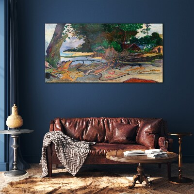 Tropical landscape with trees Glass art print