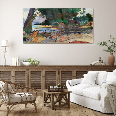Tropical landscape with trees Glass art print