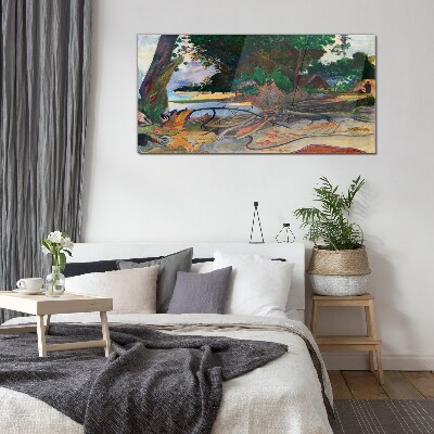 Tropical landscape with trees Glass art print