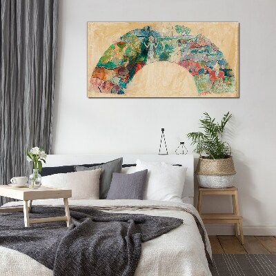 Colorful scene with a figure in a landscape Glass art print