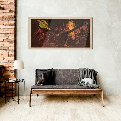 Gathering around the campfire Wall art on glass