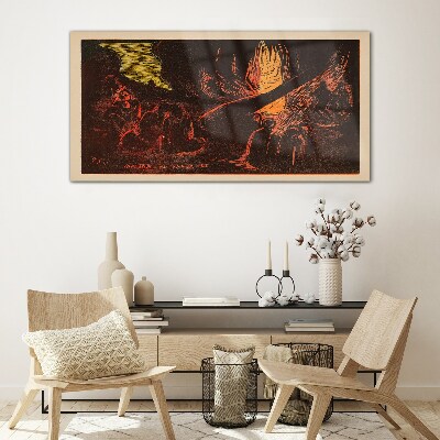 Gathering around the campfire Wall art on glass