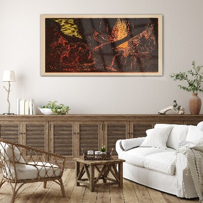 Gathering around the campfire Wall art on glass
