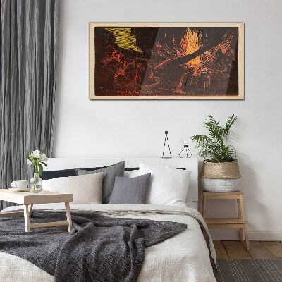 Gathering around the campfire Wall art on glass