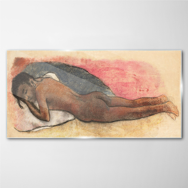 Sleeping figure on a pillow Glass art print