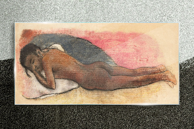 Sleeping figure on a pillow Glass art print