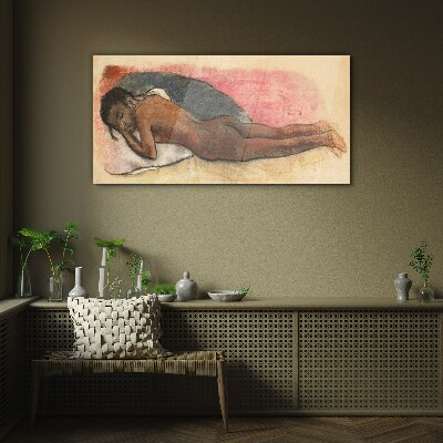 Sleeping figure on a pillow Glass art print