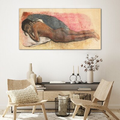 Sleeping figure on a pillow Glass art print