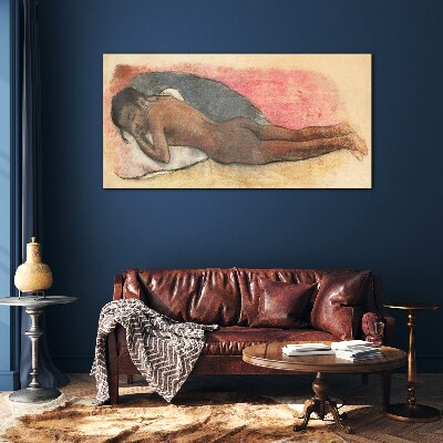 Sleeping figure on a pillow Glass art print