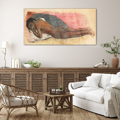 Sleeping figure on a pillow Glass art print