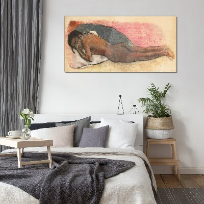 Sleeping figure on a pillow Glass art print