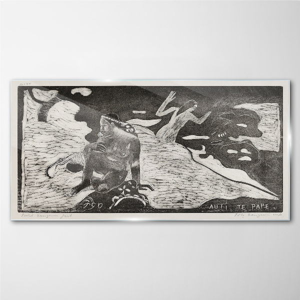 A figure against a background of abstract shapes Glass art print