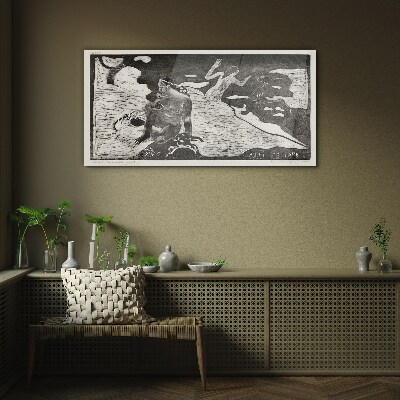 A figure against a background of abstract shapes Glass art print