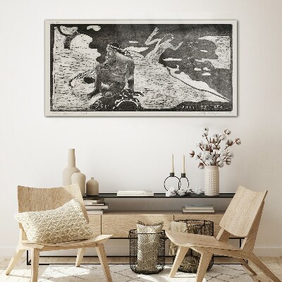 A figure against a background of abstract shapes Glass art print
