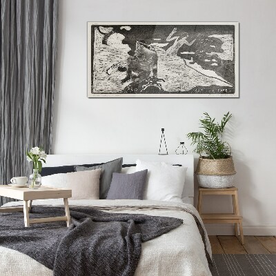 A figure against a background of abstract shapes Glass art print