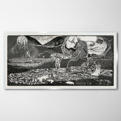 Landscape with figure and nature Wall art on glass