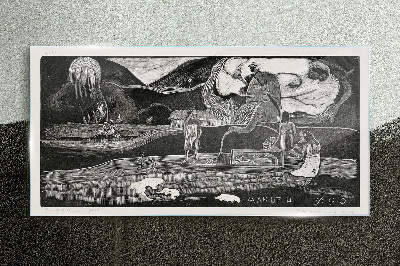 Landscape with figure and nature Wall art on glass