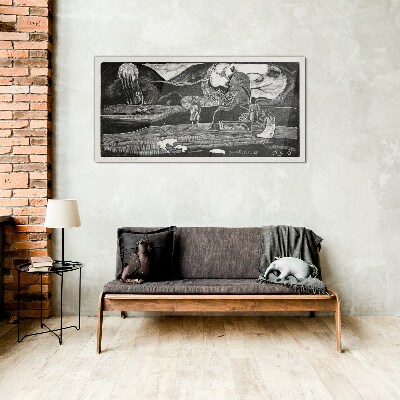 Landscape with figure and nature Wall art on glass