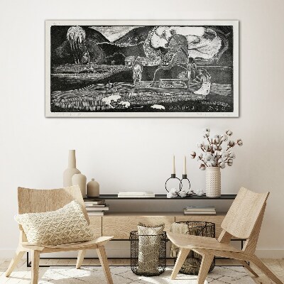Landscape with figure and nature Wall art on glass