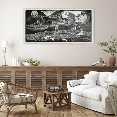Landscape with figure and nature Wall art on glass