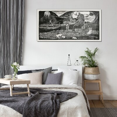 Landscape with figure and nature Wall art on glass