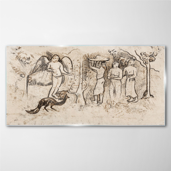 Mythological scenes with angel and animals Glass art print