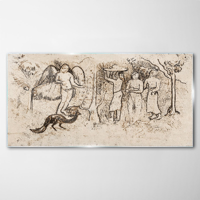 Mythological scenes with angel and animals Glass art print