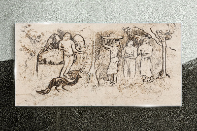Mythological scenes with angel and animals Glass art print