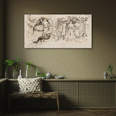 Mythological scenes with angel and animals Glass art print