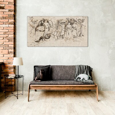 Mythological scenes with angel and animals Glass art print