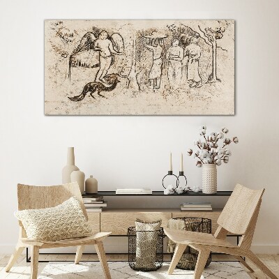 Mythological scenes with angel and animals Glass art print