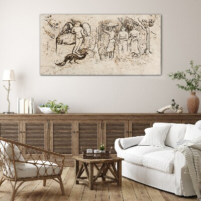Mythological scenes with angel and animals Glass art print