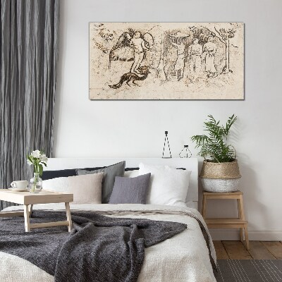 Mythological scenes with angel and animals Glass art print