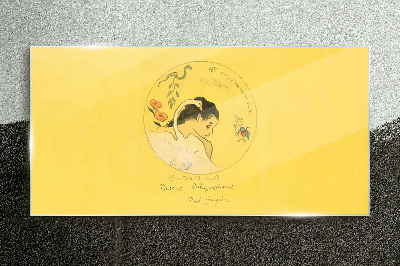 Portrait of a woman in a yellow background Glass art print