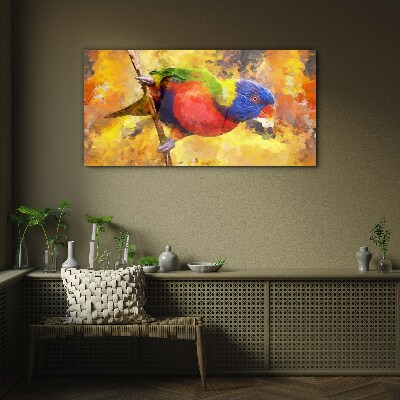 Colorful Parrot on the Sun Background Wall art on glass