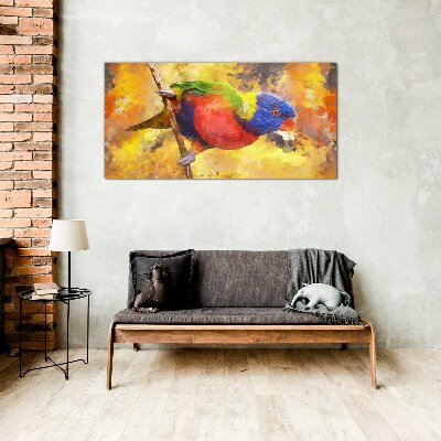 Colorful Parrot on the Sun Background Wall art on glass