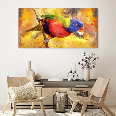 Colorful Parrot on the Sun Background Wall art on glass