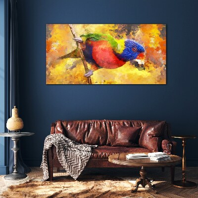 Colorful Parrot on the Sun Background Wall art on glass