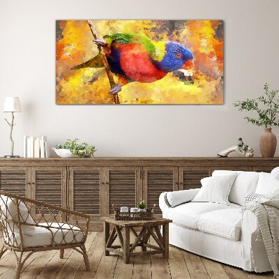 Colorful Parrot on the Sun Background Wall art on glass