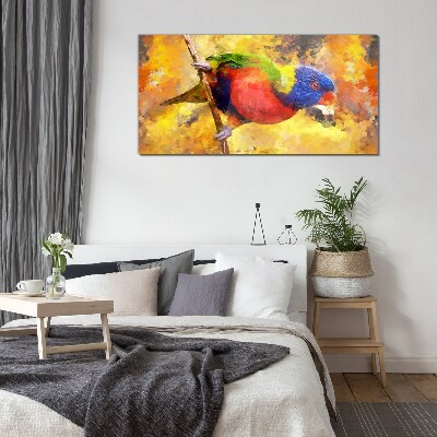 Colorful Parrot on the Sun Background Wall art on glass