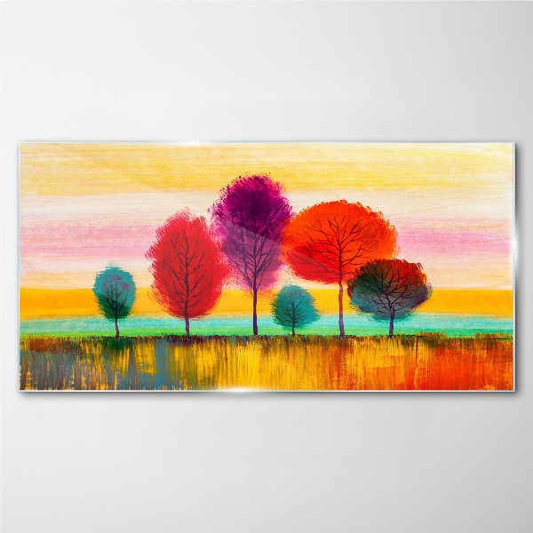 Colorful landscape with trees Glass art print