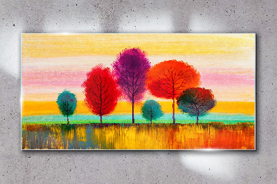 Colorful landscape with trees Glass art print