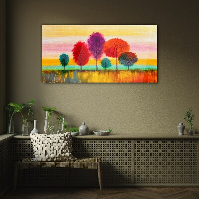 Colorful landscape with trees Glass art print