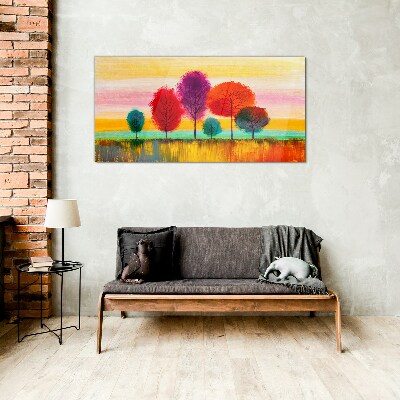 Colorful landscape with trees Glass art print